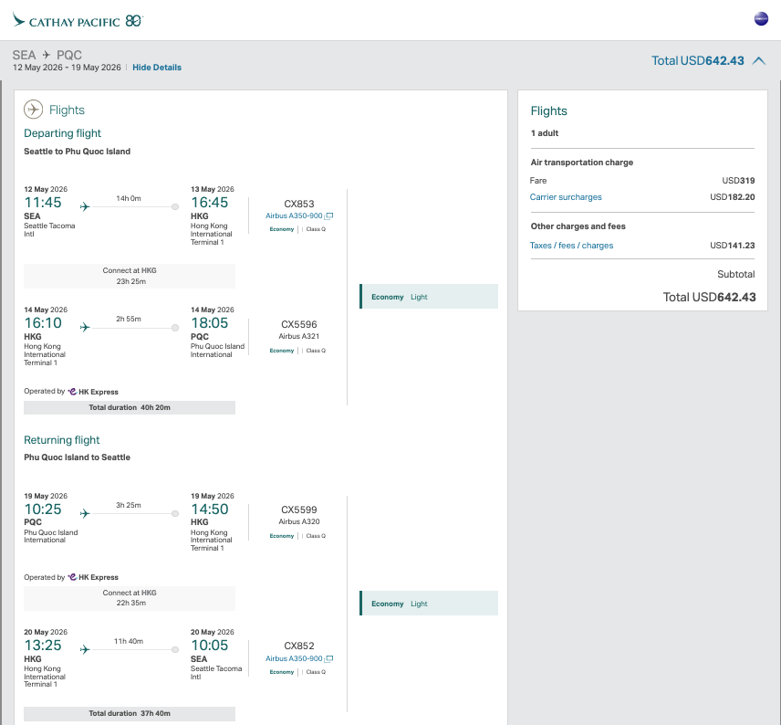 Cathay Pacific Seattle sale